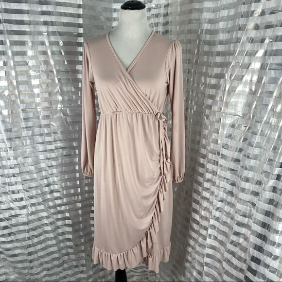Bluebelle Maternity Vneck Long Sleeve Ruffle Dress - Picture 1 of 6